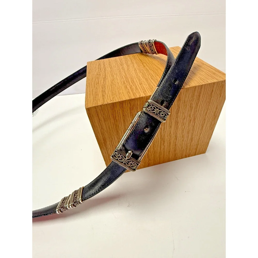 Reversible Leather Belt Red Black Swivel Buckle Silver Hardware Adjustable